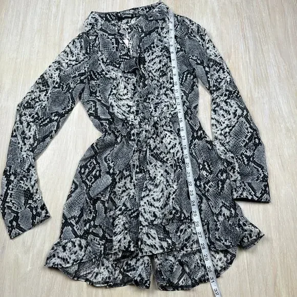NWT Missguided Snake Animal Reptile Print Button Frill Sheer Chic Mini Dress 2 - Picture 7 of 15